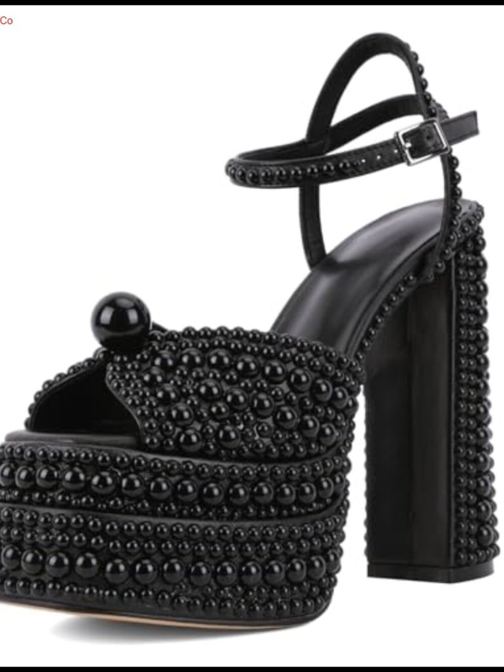 Pearl Platform High Heels Peep Toe Ankle Strap Chunky Sandals